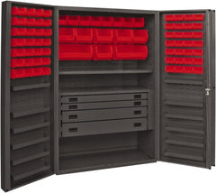 Durham - 2 Shelf 72 Bin Storage Cabinet - Steel, 48" Wide x 24" Deep x 72" High, Red - Exact Tooling