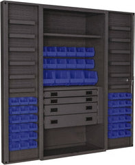Durham - 2 Shelf 52 Bin Storage Cabinet - Steel, 36" Wide x 24" Deep x 72" High, Blue - Exact Tooling