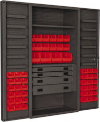 Durham - 2 Shelf 52 Bin Storage Cabinet - Steel, 36" Wide x 24" Deep x 72" High, Red - Exact Tooling