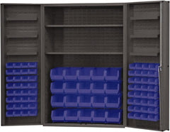 Durham - 2 Shelf 84 Bin Storage Cabinet - Steel, 48" Wide x 24" Deep x 72" High, Blue - Exact Tooling