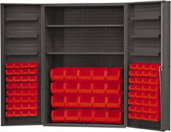 Durham - 2 Shelf 84 Bin Storage Cabinet - Steel, 48" Wide x 24" Deep x 72" High, Red - Exact Tooling