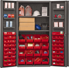 Durham - 2 Shelf 64 Bin Storage Cabinet - Steel, 36" Wide x 24" Deep x 72" High, Red - Exact Tooling