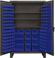 Durham - 3 Shelf 134 Bin Storage Cabinet - Steel, 48" Wide x 24" Deep x 78" High, Blue - Exact Tooling