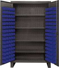 Durham - 4 Shelf 120 Bin Storage Cabinet - Steel, 48" Wide x 24" Deep x 78" High, Blue - Exact Tooling
