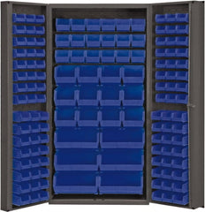 Durham - 132 Bin Storage Cabinet - Steel, 36" Wide x 24" Deep x 72" High, Blue - Exact Tooling