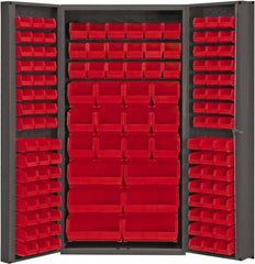 Durham - 132 Bin Storage Cabinet - Steel, 36" Wide x 24" Deep x 72" High, Red - Exact Tooling