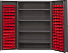 Durham - 4 Shelf 128 Bin Storage Cabinet - Steel, 48" Wide x 24" Deep x 72" High, Red - Exact Tooling