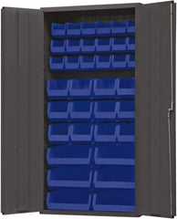 Durham - 36 Bin Storage Cabinet - Steel, 36" Wide x 24" Deep x 72" High, Blue - Exact Tooling