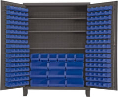 Durham - 3 Shelf 185 Bin Storage Cabinet - Steel, 60" Wide x 24" Deep x 84" High, Blue - Exact Tooling