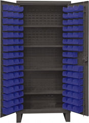 Durham - 4 Shelf 96 Bin Storage Cabinet - Steel, 36" Wide x 24" Deep x 78" High, Blue - Exact Tooling
