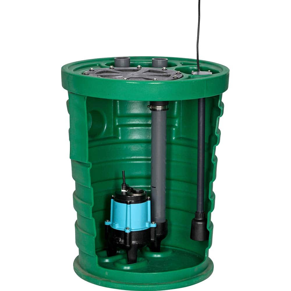 Little Giant Pumps - Sump Pump Systems; Type: Sump Pump System ; Voltage: 115 ; Contents: Basin, cover, gaskets and hardware, ECM switch assembly and hardware, discharge pipe, vent pipe, coupling, grommet, pump - Exact Tooling