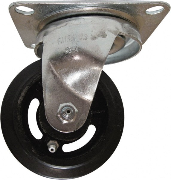 Fairbanks - 4" Diam x 1-1/2" Wide x 5-1/4" OAH Top Plate Mount Swivel Caster - Mold on Rubber, 200 Lb Capacity, Roller Bearing, 4 x 5" Plate - Exact Tooling