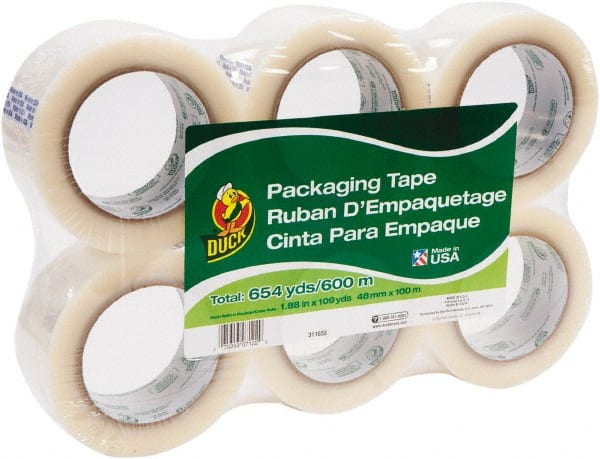 Duck - 1-7/8" x 110 Yd Clear Acrylic Adhesive Packaging Tape - Polypropylene Film Backing, 1.9 mil Thick, 25 Lb Tensile Strength, Series DUC - Exact Tooling