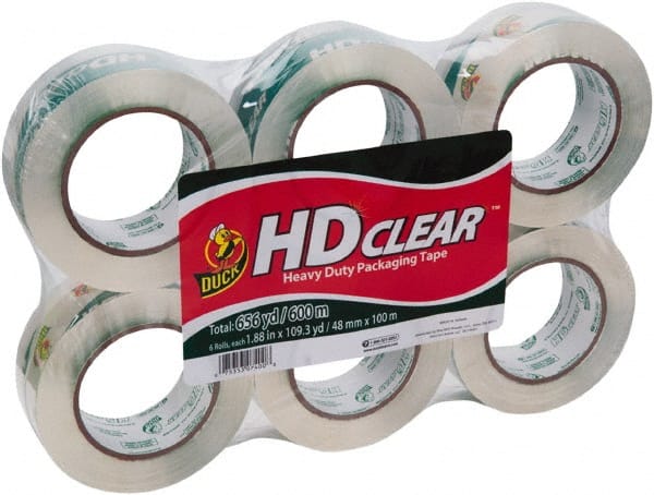 Duck - 1-7/8" x 110 Yd Clear Acrylic Adhesive Packaging Tape - Polypropylene Film Backing, 2.6 mil Thick, 31 Lb Tensile Strength, Series DUC - Exact Tooling