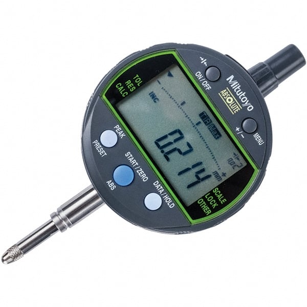 Mitutoyo - 0 to 12.7mm Range, 0.001 & 0.01mm Graduation, Electronic Drop Inidicator - Flat Back, 0.003mm Accuracy, LCD Display, Metric - Exact Tooling