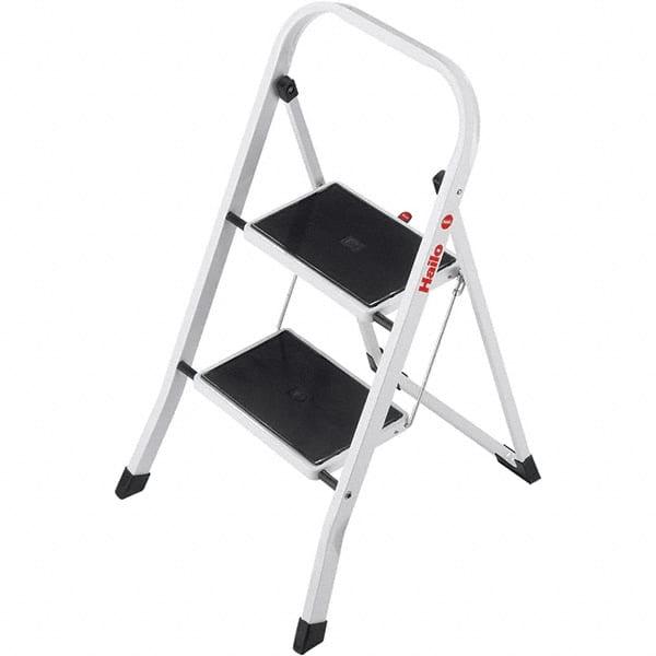 Hailo - 2 Steps, 2' 7" High, EN14183 Rating, Tubular Steel Step Ladder - 330 Lb Capacity, 18-1/2" Base Width - Exact Tooling