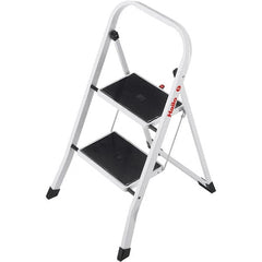 Hailo - 2 Steps, 2' 7" High, EN14183 Rating, Tubular Steel Step Ladder - 330 Lb Capacity, 18-1/2" Base Width - Exact Tooling