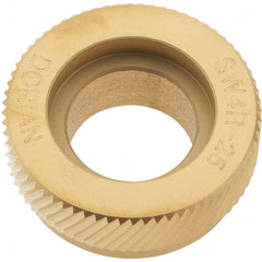 Dorian Tool - 1" Diam, 90° Tooth Angle, 25 TPI, Beveled Face, Form Type High Speed Steel Right-Hand Diagonal Knurl Wheel - 1/4" Face Width, 1/2" Hole, Circular Pitch, 30° Helix, TiN Finish, Series SW4 - Exact Tooling