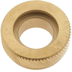 Dorian Tool - 1" Diam, 90° Tooth Angle, 25 TPI, Beveled Face, Form Type High Speed Steel Left-Hand Diagonal Knurl Wheel - 1/4" Face Width, 1/2" Hole, Circular Pitch, 30° Helix, TiN Finish, Series SW4 - Exact Tooling