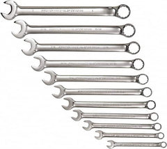 Proto - 11 Piece, 3/8" to 1", 12 Point Combination Wrench Set - Inch Measurement Standard, Full Polish Chrome Finish, Comes in Tool Roll - Exact Tooling