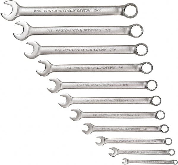 Proto - 11 Piece, 1/4" to 15/16", 12 Point Combination Wrench Set - Inch Measurement Standard, Satin Chrome Finish - Exact Tooling