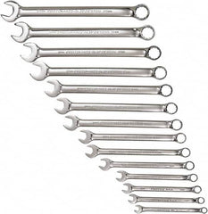 Proto - 14 Piece, 7mm to 20mm, 12 Point Combination Wrench Set - Metric Measurement Standard, Full Polish Chrome Finish, Comes in Tool Roll - Exact Tooling