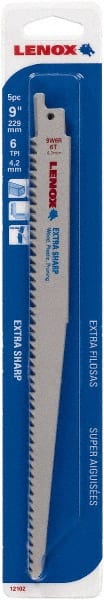 Lenox - 9" Long x 3/4" Thick, Bi-Metal Reciprocating Saw Blade - Straight Profile, 6 TPI, Toothed Edge - Exact Tooling