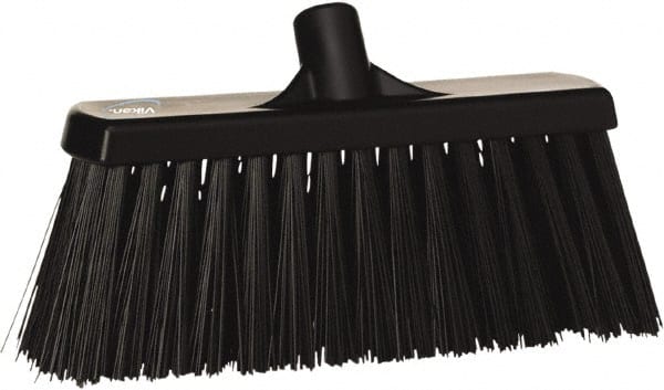 Vikan - 12" Heavy Duty Synthetic Push Broom - 3-1/2" Bristle Length, Plastic Block, European Threaded Handle Connection - Exact Tooling