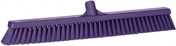 Vikan - 24" Fine Particle Synthetic Push Broom - 2" Bristle Length, Plastic Block, European Threaded Handle Connection - Exact Tooling
