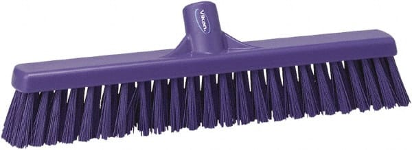 Vikan - 16" Fine Particle Synthetic Push Broom - 2" Bristle Length, Plastic Block, European Threaded Handle Connection - Exact Tooling