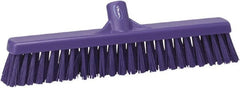 Vikan - 16" Fine Particle Synthetic Push Broom - 2" Bristle Length, Plastic Block, European Threaded Handle Connection - Exact Tooling