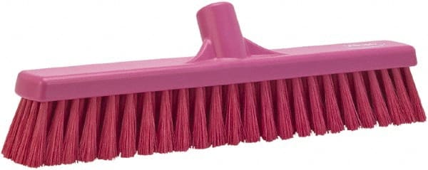 Vikan - 16" Fine Particle Synthetic Push Broom - 2" Bristle Length, Plastic Block, European Threaded Handle Connection - Exact Tooling