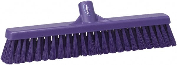 Vikan - 16" Fine Particle Synthetic Push Broom - 2" Bristle Length, Plastic Block, European Threaded Handle Connection - Exact Tooling
