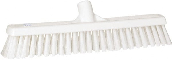 Vikan - 16" Fine Particle Synthetic Push Broom - 2" Bristle Length, Plastic Block, European Threaded Handle Connection - Exact Tooling