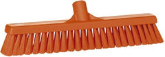 Vikan - 16" Fine Particle Synthetic Push Broom - 2" Bristle Length, Plastic Block, European Threaded Handle Connection - Exact Tooling