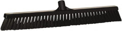 Vikan - 24" Fine Particle Synthetic Push Broom - 4" Bristle Length, Plastic Block, European Threaded Handle Connection - Exact Tooling
