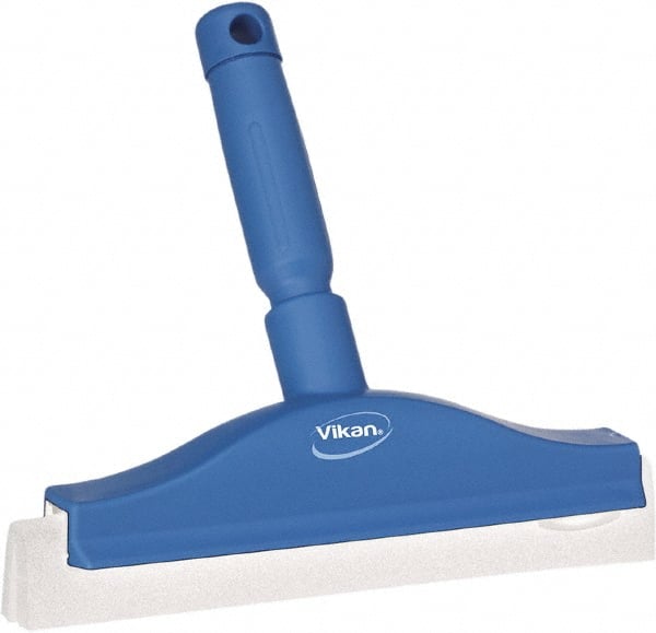 Vikan - 10" Foam Rubber Blade Bench Squeegee - Double Edge, Blue, Plastic Holder - Exact Tooling