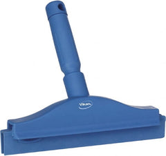 Vikan - 10" Rubber Blade Floor Squeegee - Double Edge, Blue, Plastic Holder - Exact Tooling