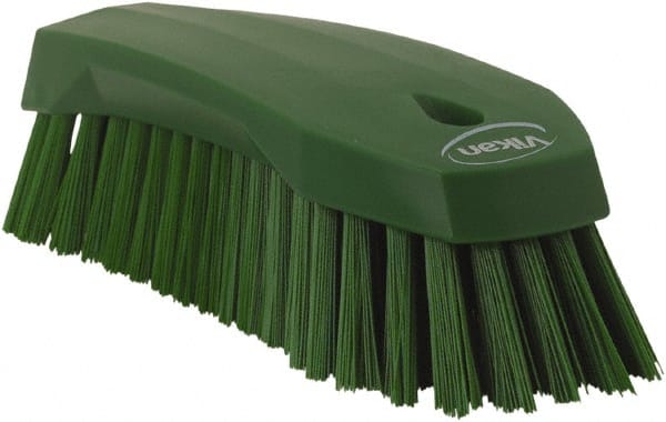 Vikan - 1.3" Bristle Length, Polyester Utility Scrub Brush - 7" Long x 3" Wide Head, 8" OAL, Green, Polypropylene Block - Exact Tooling