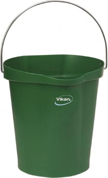 Vikan - 3 Gal, Polypropylene Round Green Single Pail with Pour Spout - Handle Included - Exact Tooling