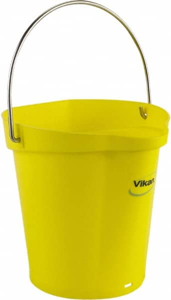 Vikan - 1-1/2 Gal, Polypropylene Round Yellow Single Pail with Pour Spout - Handle Included - Exact Tooling