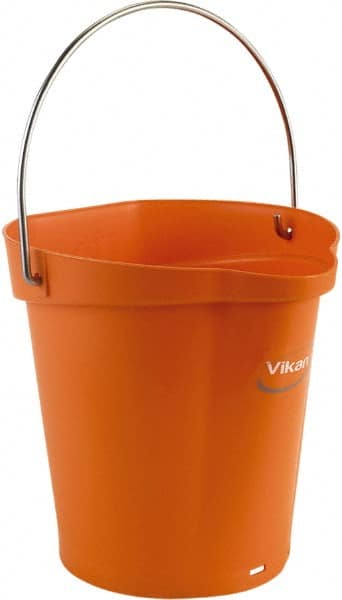 Vikan - 1-1/2 Gal, Polypropylene Round Orange Single Pail with Pour Spout - Handle Included - Exact Tooling