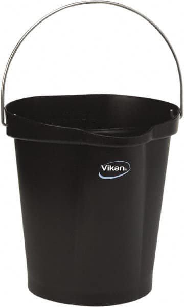 Vikan - 3 Gal, Polypropylene Round Black Single Pail with Pour Spout - Handle Included - Exact Tooling