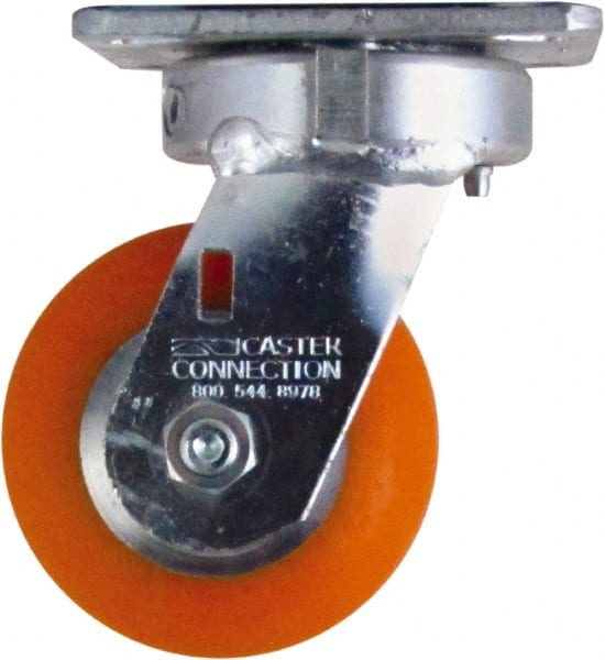 Caster Connection - 4" Diam x 2" Wide x 5-5/8" OAH Top Plate Mount Swivel Caster - Polyurethane on Aluminum, 700 Lb Capacity, Sealed Precision Ball Bearing, 4 x 4-1/2" Plate - Exact Tooling