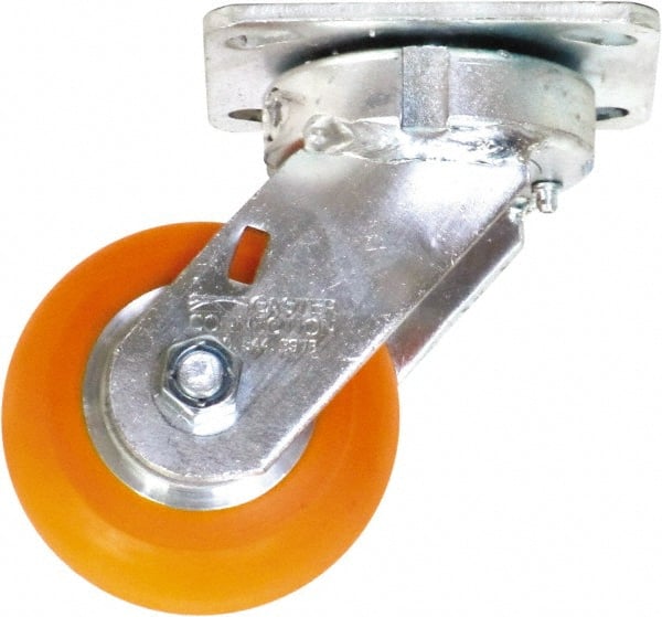 Caster Connection - 4" Diam x 2" Wide x 5-5/8" OAH Top Plate Mount Swivel Caster - Polyurethane on Aluminum, 700 Lb Capacity, Sealed Precision Ball Bearing, 4 x 4-1/2" Plate - Exact Tooling