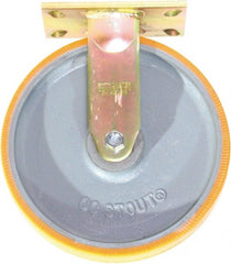 Caster Connection - 10" Diam x 2" Wide x 12" OAH Top Plate Mount Rigid Caster - Polyurethane on Iron, 1,750 Lb Capacity, Sealed Precision Ball Bearing, 4-1/2 x 6-1/4" Plate - Exact Tooling
