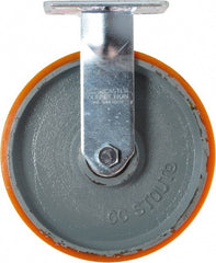Caster Connection - 8" Diam x 2" Wide x 9-1/2" OAH Top Plate Mount Rigid Caster - Polyurethane on Iron, 1,500 Lb Capacity, Sealed Precision Ball Bearing, 4 x 4-1/2" Plate - Exact Tooling