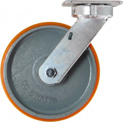 Caster Connection - 8" Diam x 2" Wide x 9-1/2" OAH Top Plate Mount Swivel Caster - Polyurethane on Iron, 1,500 Lb Capacity, Sealed Precision Ball Bearing, 4 x 4-1/2" Plate - Exact Tooling