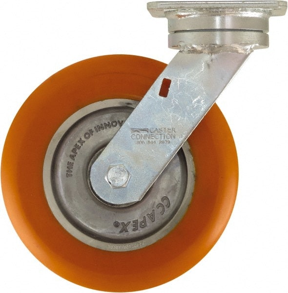 Caster Connection - 8" Diam x 2" Wide x 9-1/2" OAH Top Plate Mount Swivel Caster - Polyurethane on Aluminum, 1,200 Lb Capacity, Sealed Precision Ball Bearing, 4 x 4-1/2" Plate - Exact Tooling