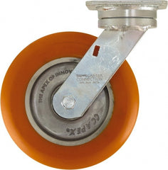 Caster Connection - 8" Diam x 2" Wide x 9-1/2" OAH Top Plate Mount Swivel Caster - Polyurethane on Aluminum, 1,200 Lb Capacity, Sealed Precision Ball Bearing, 4 x 4-1/2" Plate - Exact Tooling